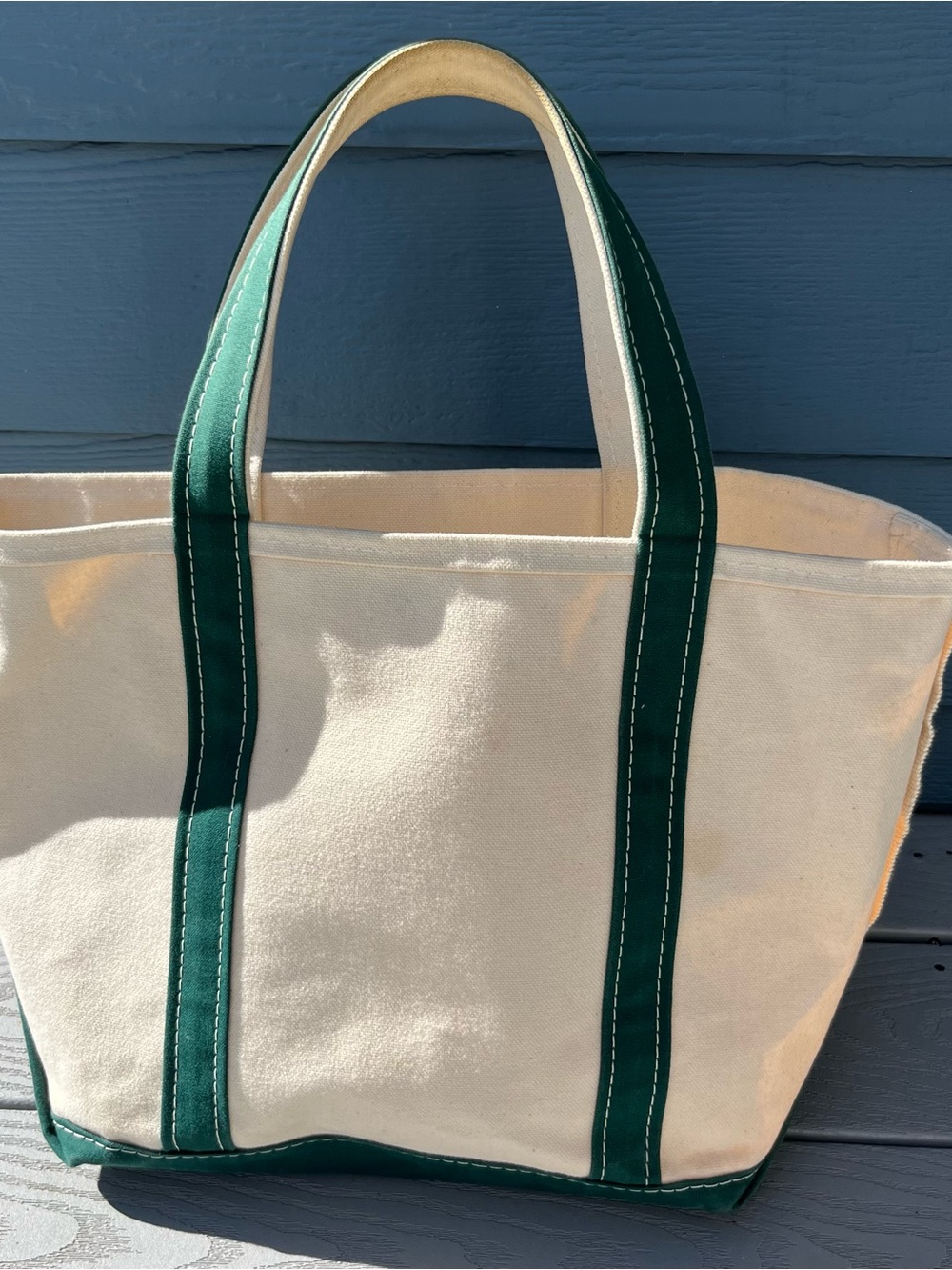 Vintage Ll Bean Boat And Tote Canvas Shoulder Bag Green Long Handles